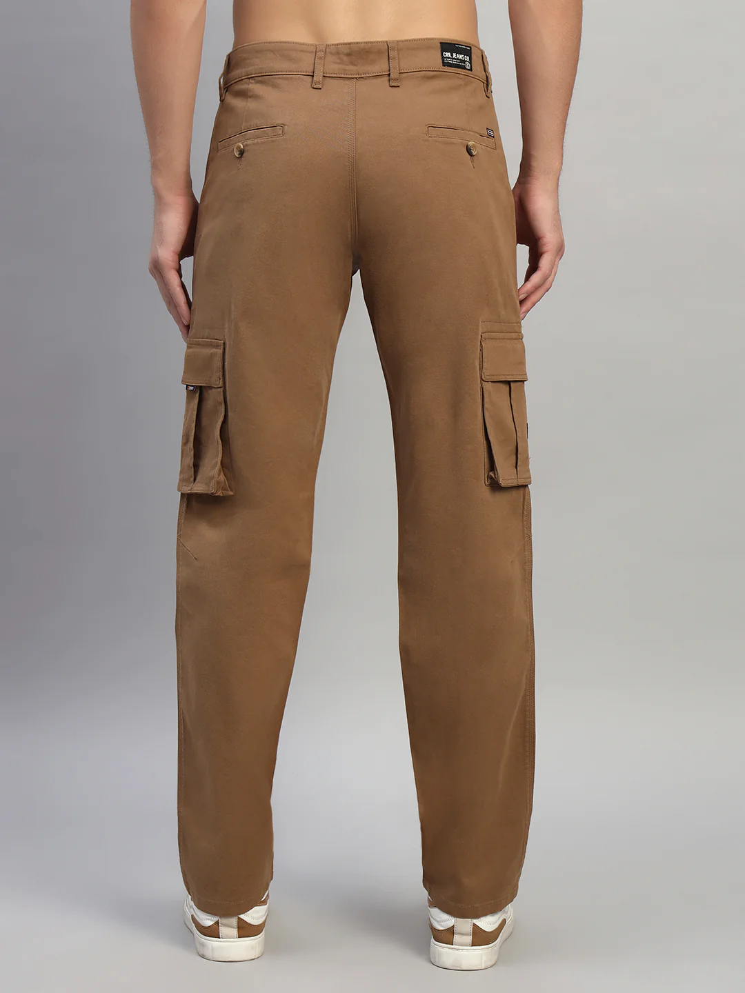 Men's Solid Camel Regular Fit Casual Cargo - Image 2