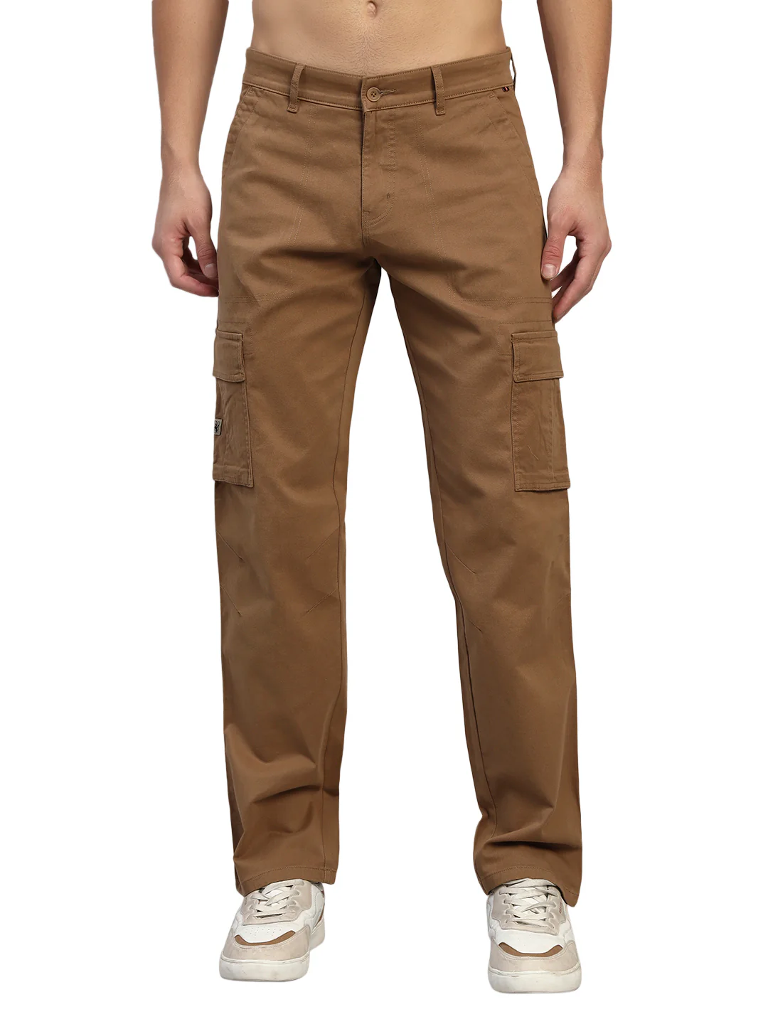 Men's Solid Camel Regular Fit Casual Cargo - Image 3