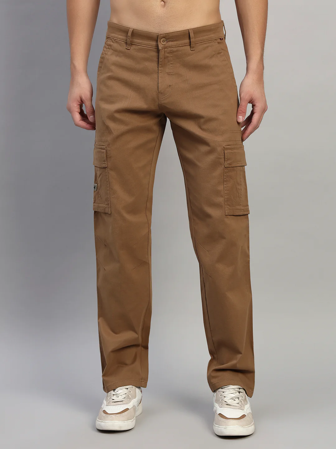 Men's Solid Camel Regular Fit Casual Cargo - Image 4