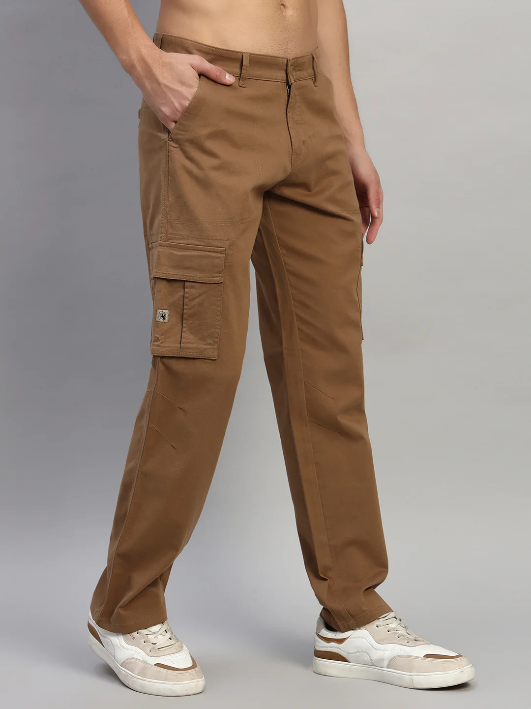 Men's Solid Camel Regular Fit Casual Cargo - Image 6