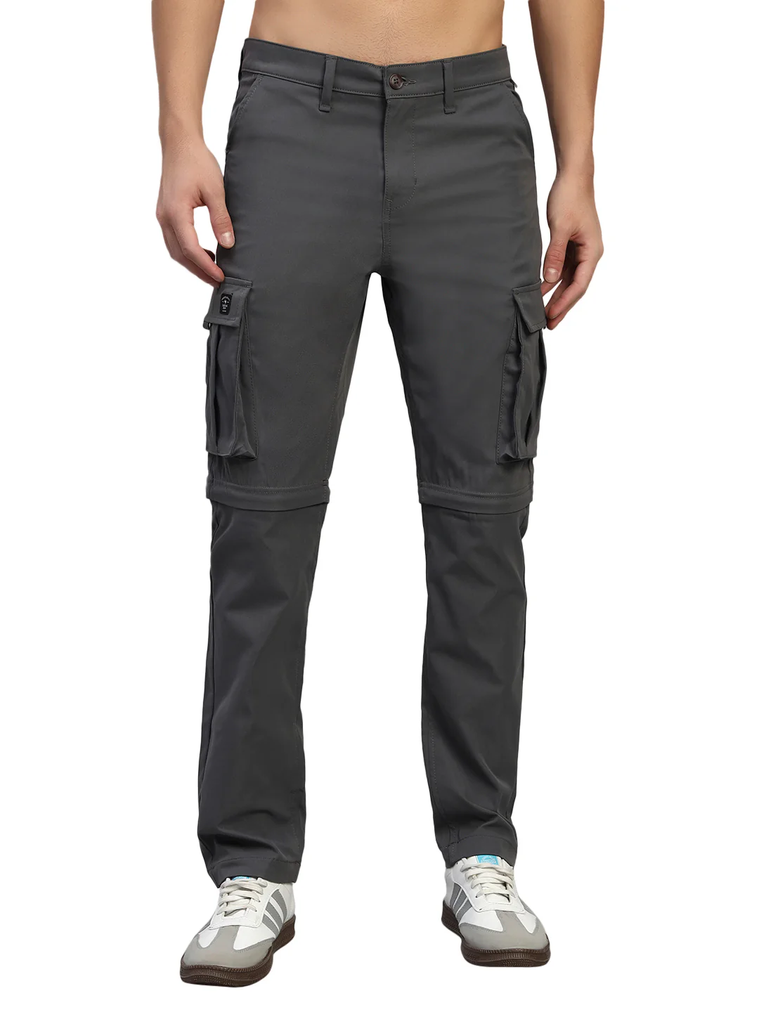 Men's Solid Charcoal Regular Fit Casual Cargo - Image 3