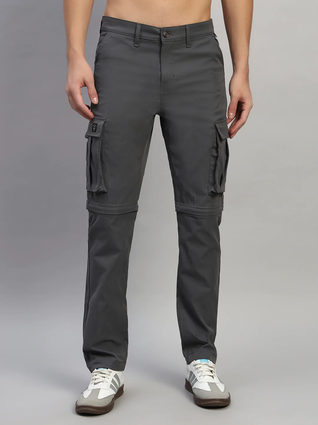 Men's Solid Charcoal Regular Fit Casual Cargo - Image 4