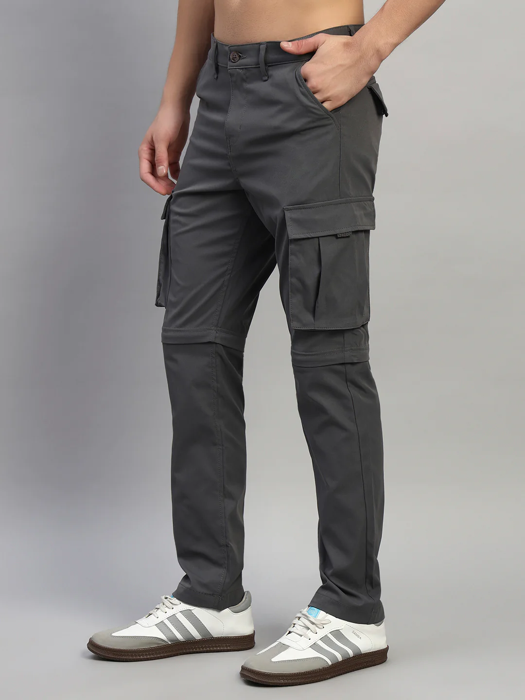 Men's Solid Charcoal Regular Fit Casual Cargo - Image 5