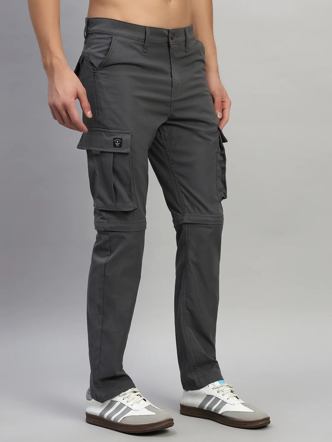 Men's Solid Charcoal Regular Fit Casual Cargo - Image 6