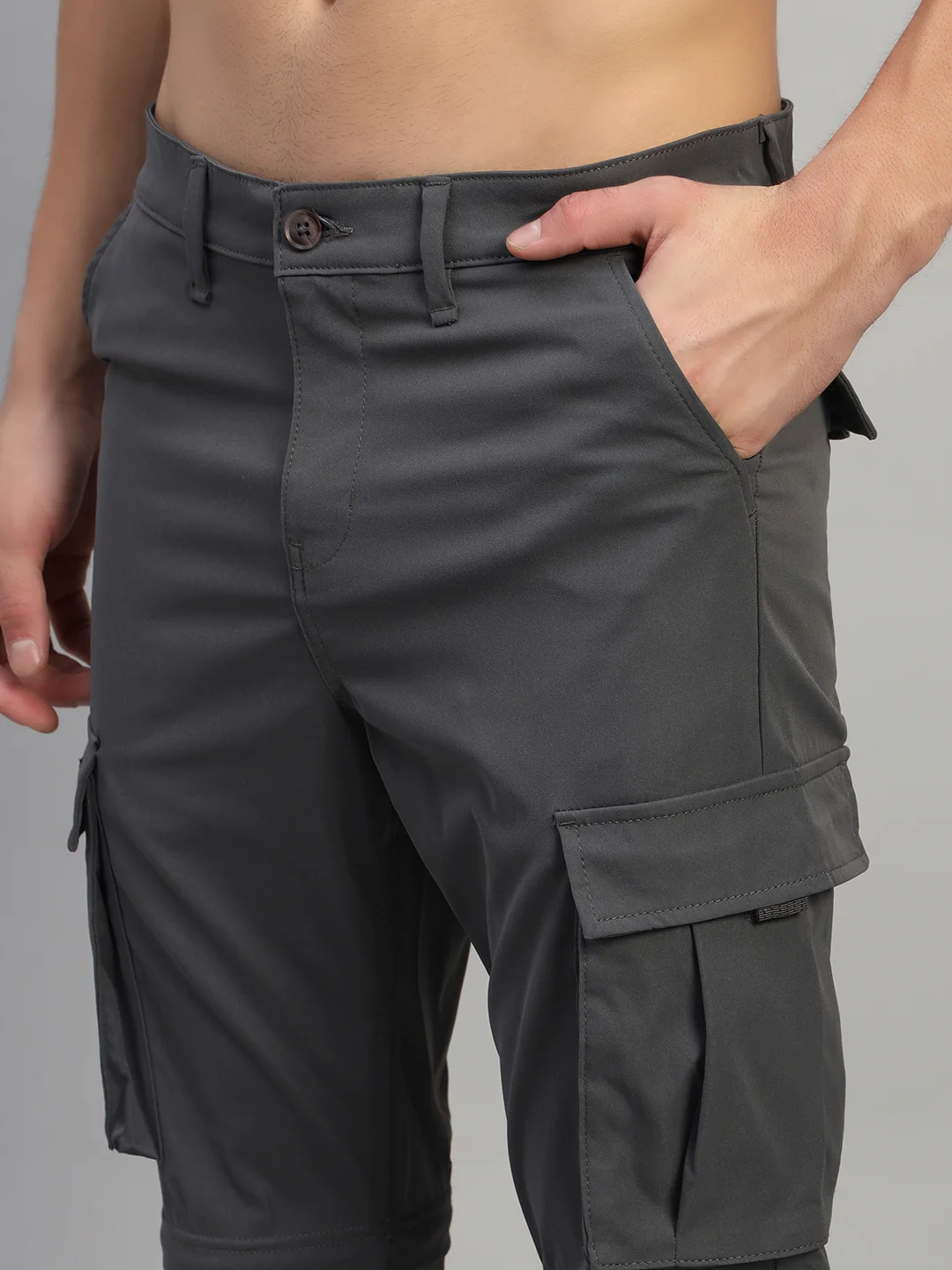 Men's Solid Charcoal Regular Fit Casual Cargo - Image 7