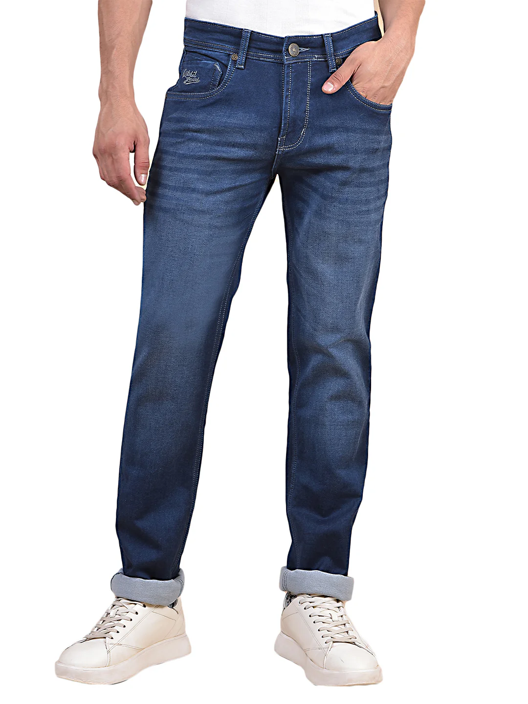 Denim Jeans for Men l Breathable & Soft with Color Fastness Ultra Narrow Fit Cotton Fabric Solid Pattern Button Closure - Image 2