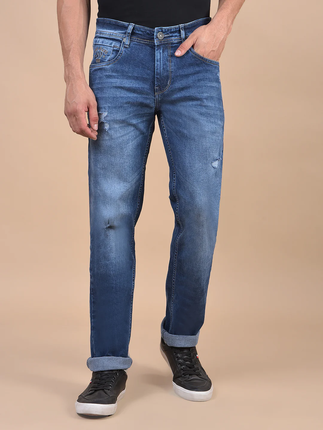 Denim Jeans for Men l Breathable & Soft with Color Fastness Ultra Narrow Fit Cotton Fabric Solid Pattern Button Closure - Image 2