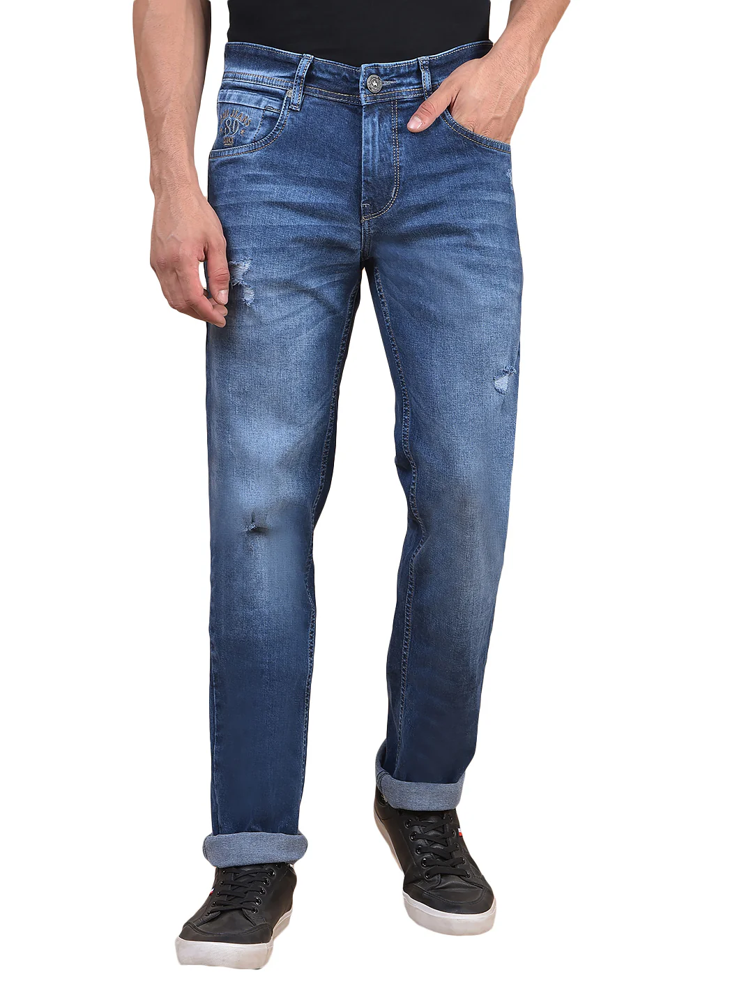 Denim Jeans for Men l Breathable & Soft with Color Fastness Ultra Narrow Fit Cotton Fabric Solid Pattern Button Closure - Image 3