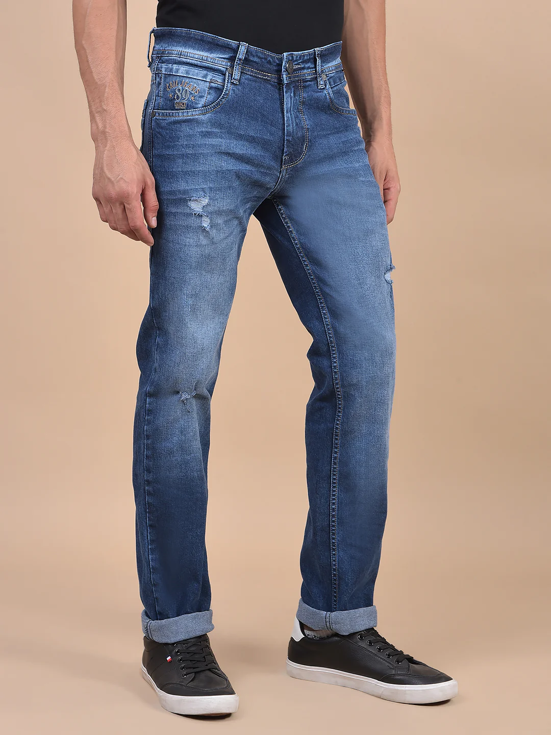Denim Jeans for Men l Breathable & Soft with Color Fastness Ultra Narrow Fit Cotton Fabric Solid Pattern Button Closure - Image 5