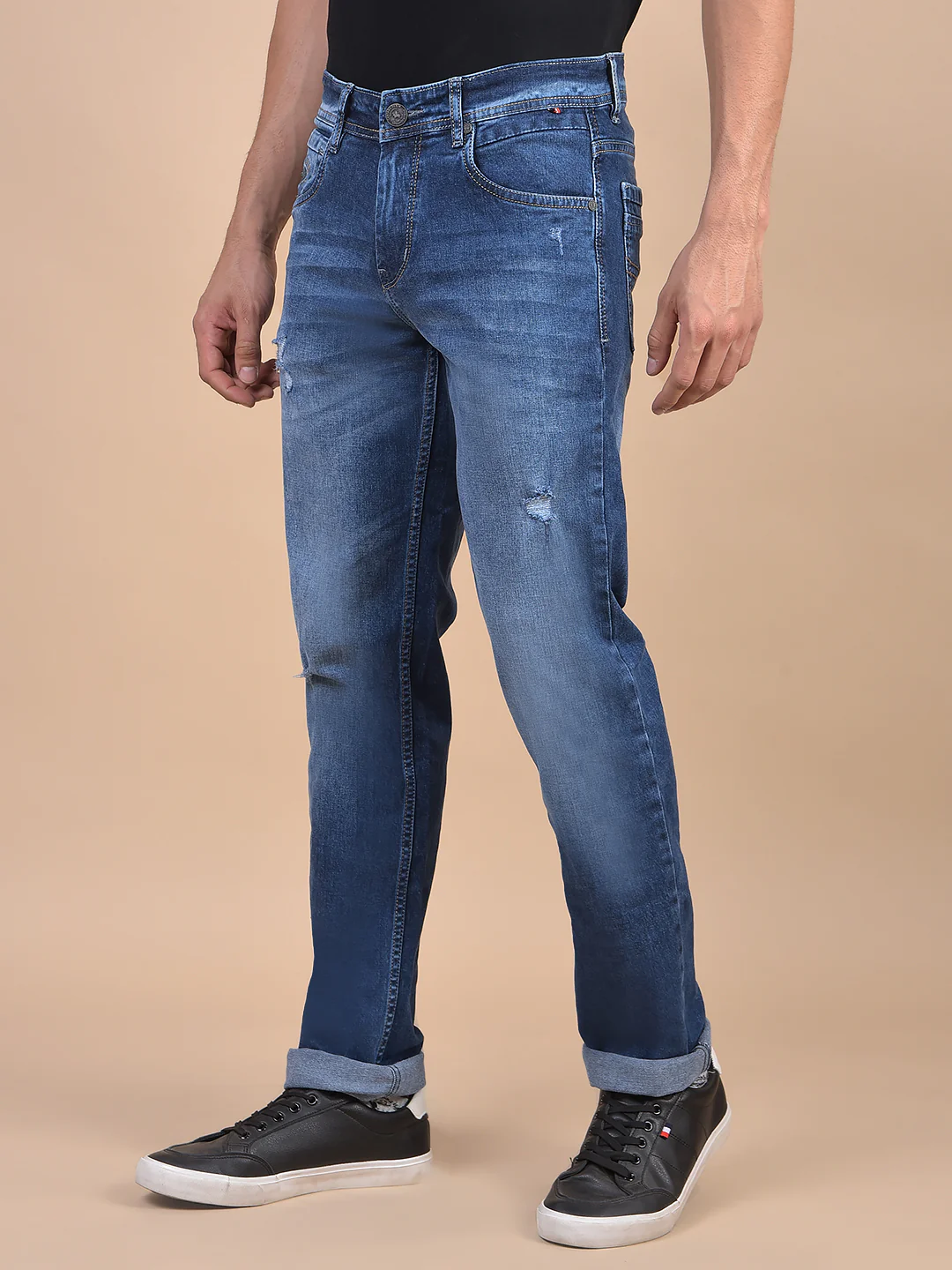 Denim Jeans for Men l Breathable & Soft with Color Fastness Ultra Narrow Fit Cotton Fabric Solid Pattern Button Closure - Image 6
