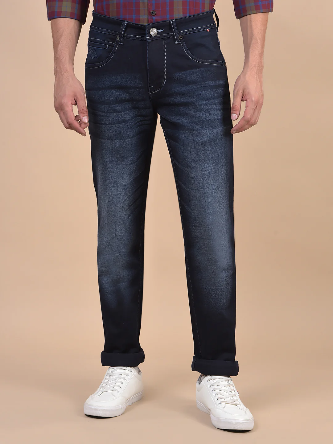 Denim Jeans for Men l Breathable & Soft with Color Fastness Ultra Narrow Fit Cotton Fabric Solid Pattern Button Closure - Image 2