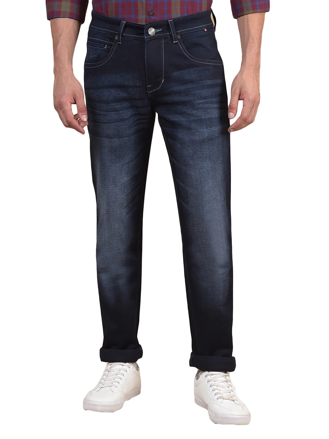 Denim Jeans for Men l Breathable & Soft with Color Fastness Ultra Narrow Fit Cotton Fabric Solid Pattern Button Closure - Image 3