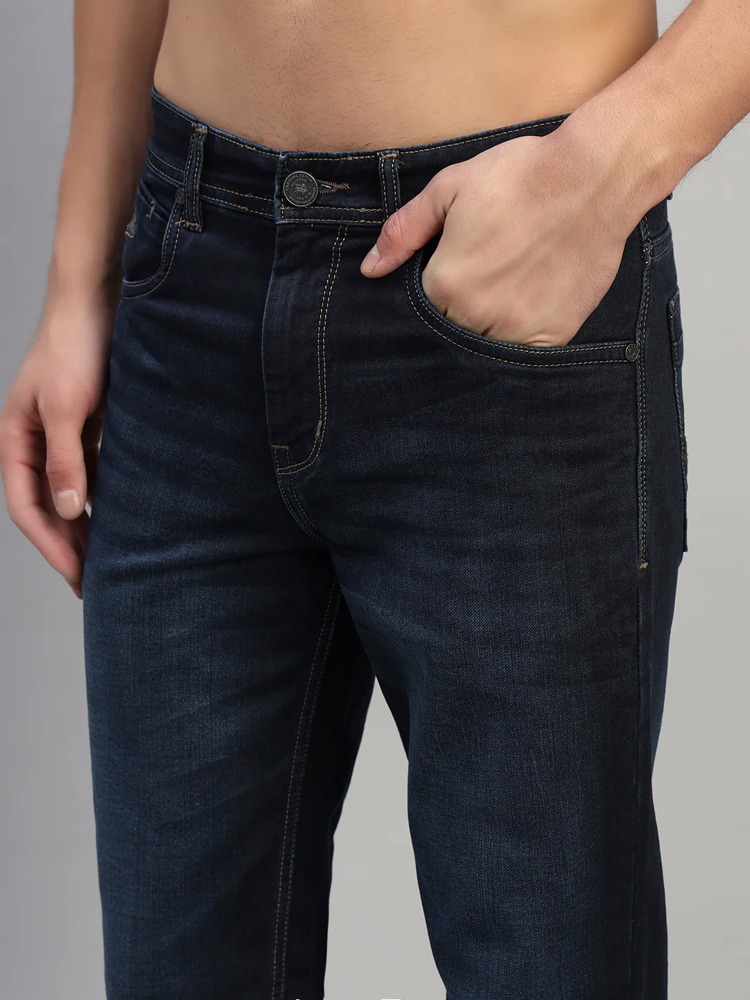 Denim Jeans for Men l Breathable & Soft with Color Fastness Straight Fit Cotton Fabric Solid Pattern Button Closure - Image 7
