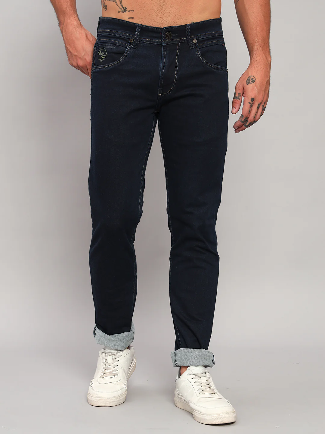 Denim Jeans for Men l Breathable & Soft with Color Fastness Ultra Narrow Fit Cotton Fabric Solid Pattern Button Closure - Image 3