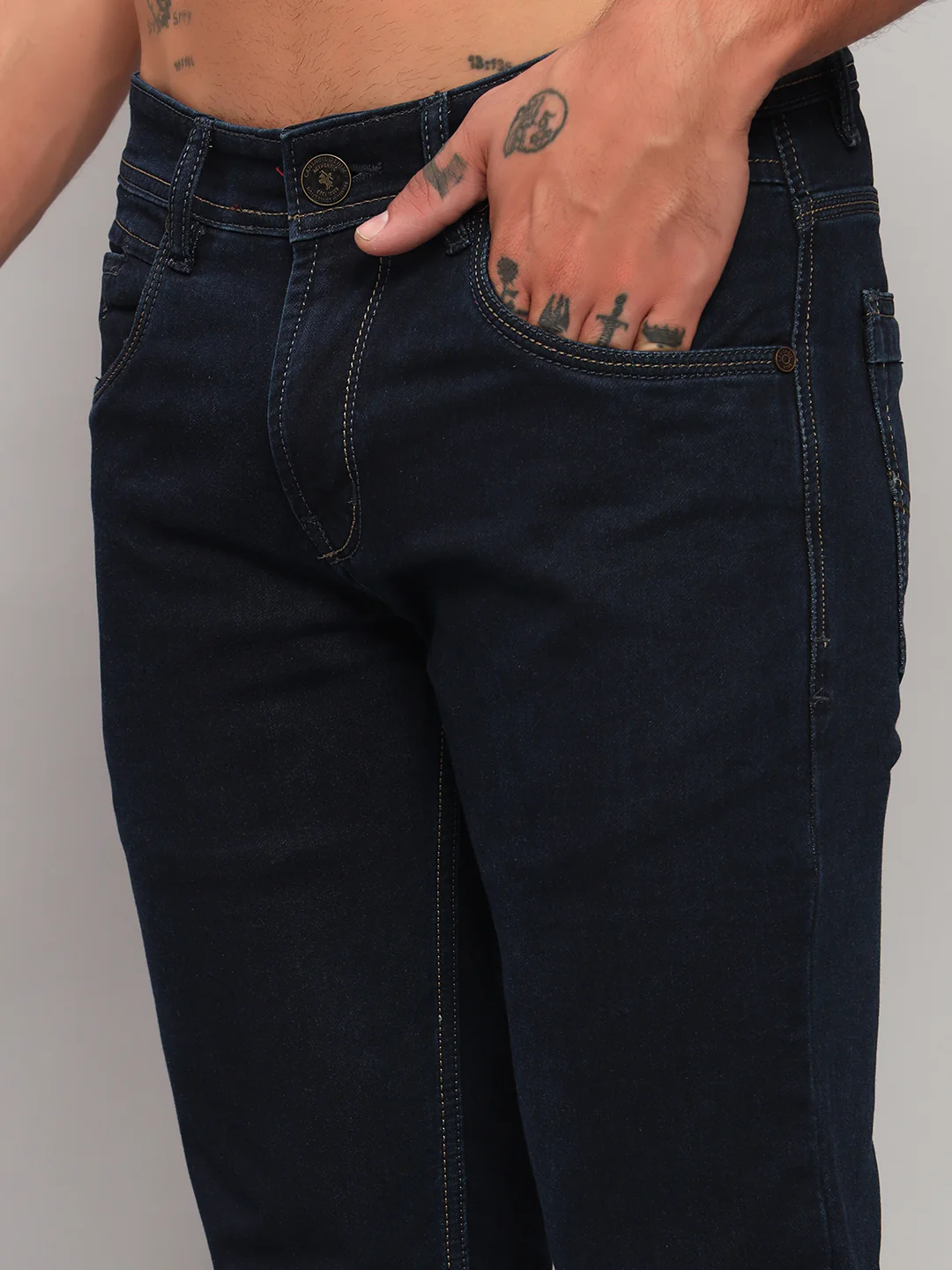 Denim Jeans for Men l Breathable & Soft with Color Fastness Ultra Narrow Fit Cotton Fabric Solid Pattern Button Closure - Image 6