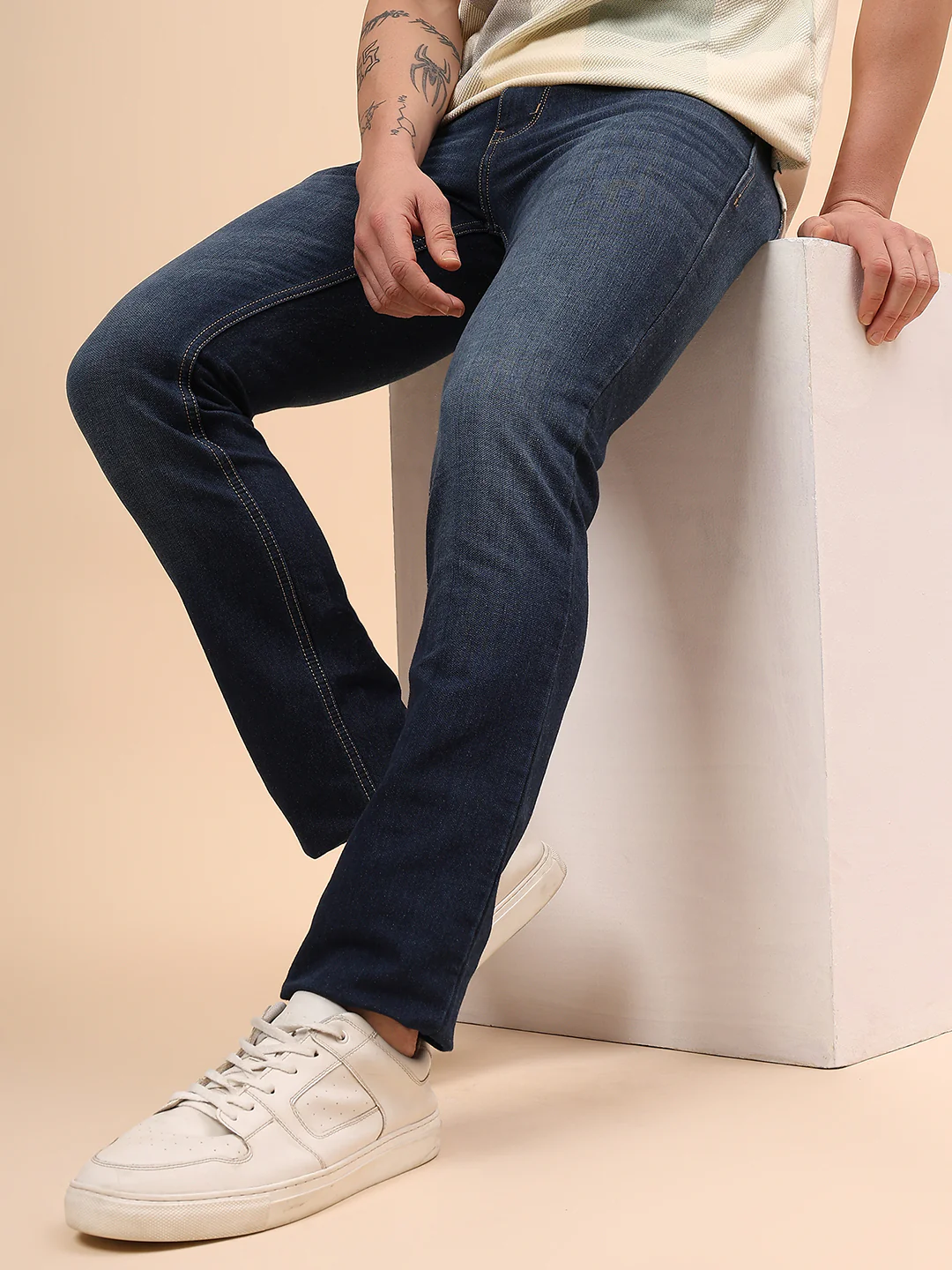 Denim Jeans for Men l Breathable & Soft with Color Fastness Ultra Narrow Fit Cotton Fabric Solid Pattern Button Closure - Image 3