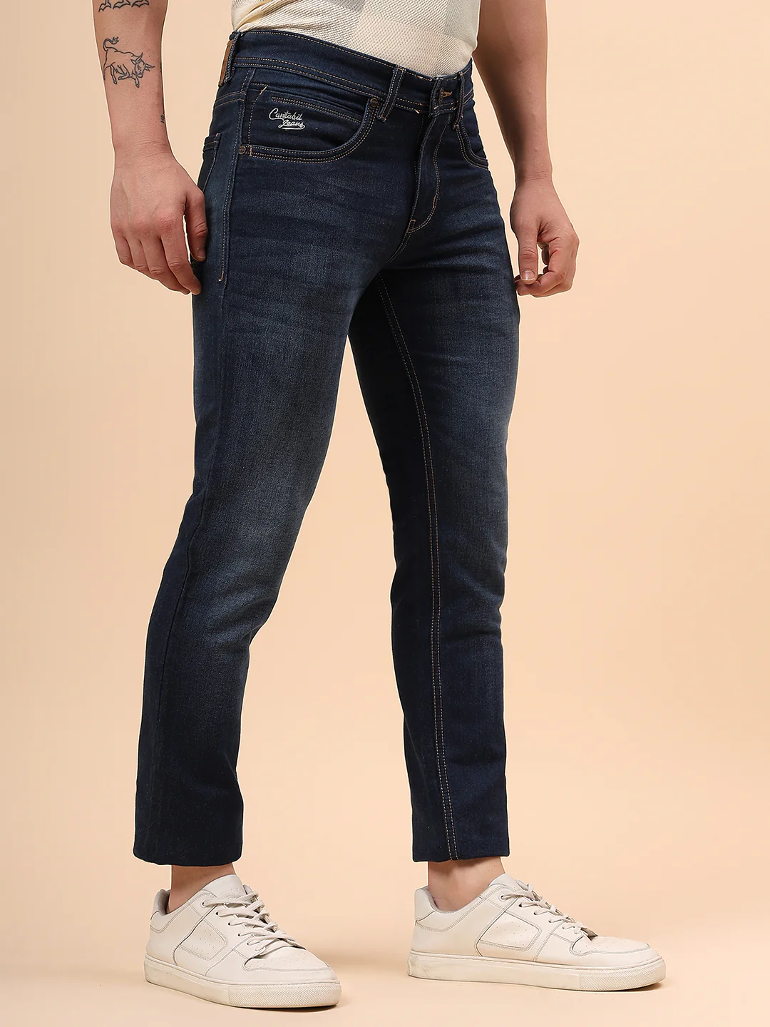 Denim Jeans for Men l Breathable & Soft with Color Fastness Ultra Narrow Fit Cotton Fabric Solid Pattern Button Closure - Image 6