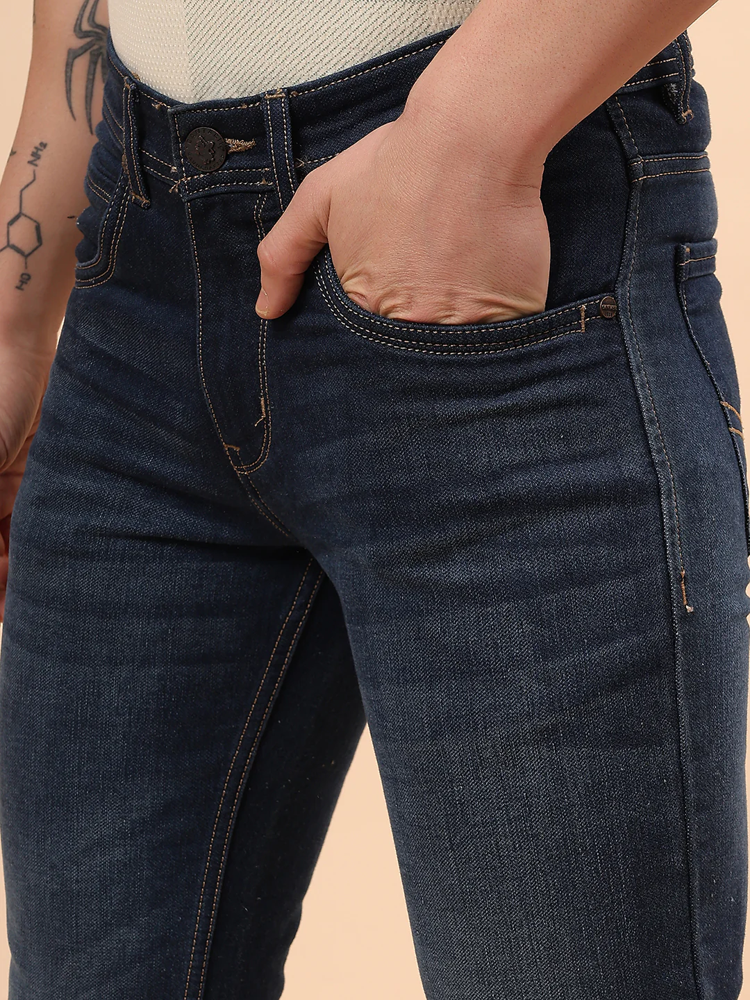 Denim Jeans for Men l Breathable & Soft with Color Fastness Ultra Narrow Fit Cotton Fabric Solid Pattern Button Closure - Image 8