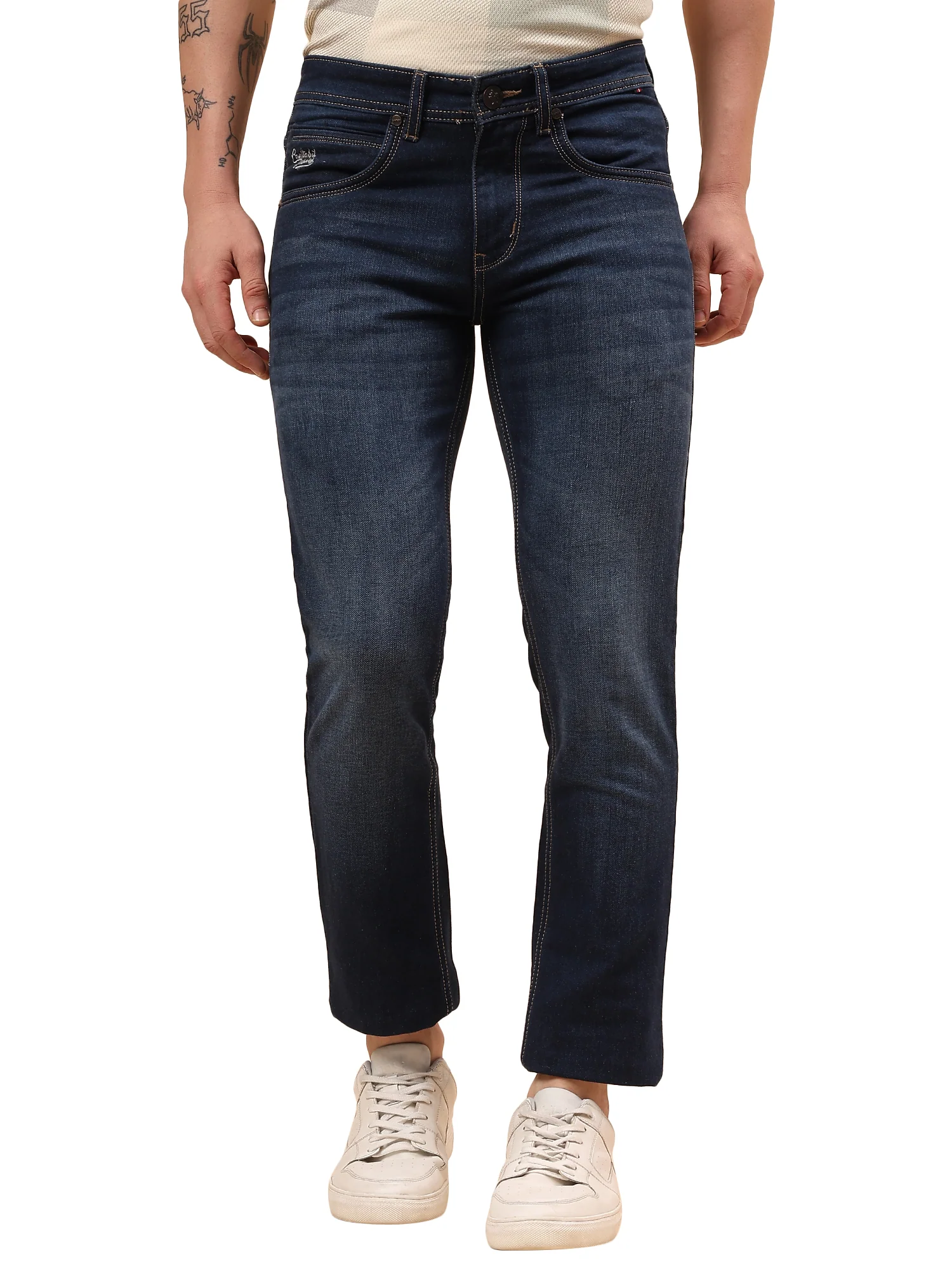 Denim Jeans for Men l Breathable & Soft with Color Fastness Ultra Narrow Fit Cotton Fabric Solid Pattern Button Closure - Image 9