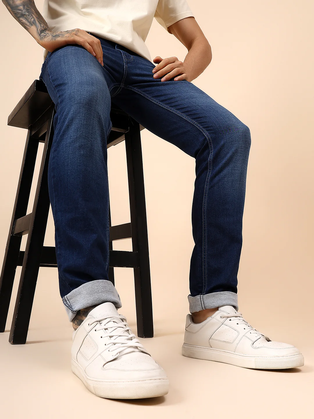 Denim Jeans for Men l Breathable & Soft with Color Fastness Ultra Narrow Fit Cotton Fabric Solid Pattern Button Closure - Image 2