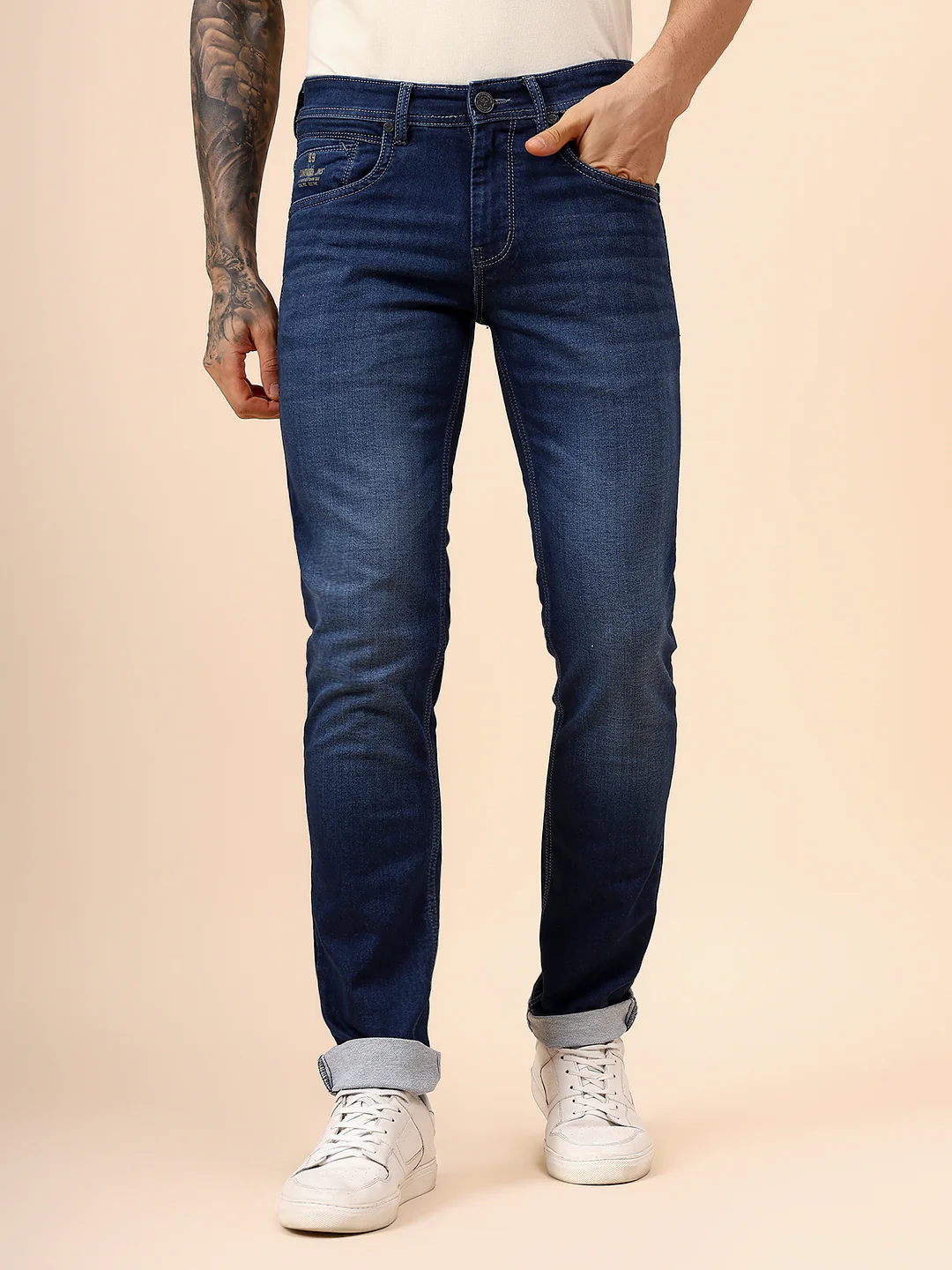Denim Jeans for Men l Breathable & Soft with Color Fastness Ultra Narrow Fit Cotton Fabric Solid Pattern Button Closure - Image 3