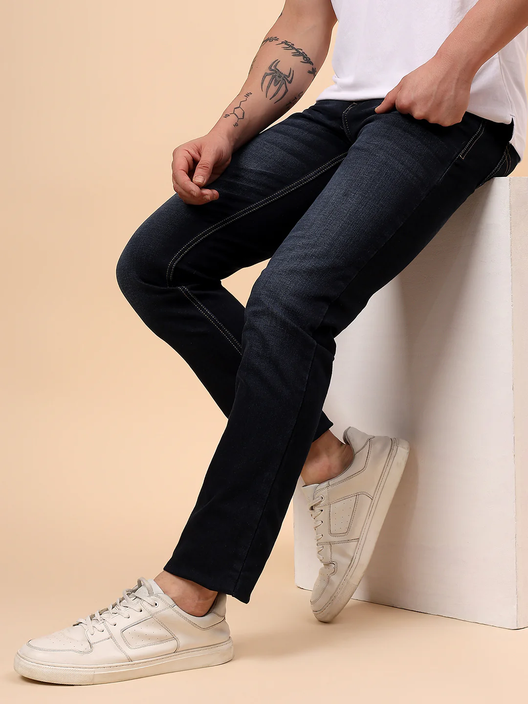 Denim Jeans for Men l Breathable & Soft with Color Fastness Ultra Narrow Fit Cotton Fabric Solid Pattern Button Closure - Image 3