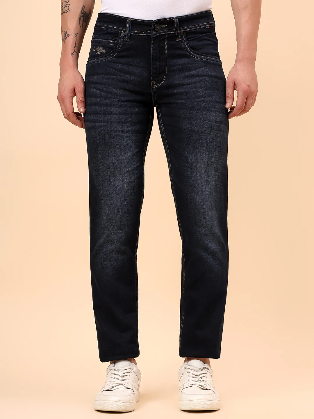 Denim Jeans for Men l Breathable & Soft with Color Fastness Ultra Narrow Fit Cotton Fabric Solid Pattern Button Closure - Image 4