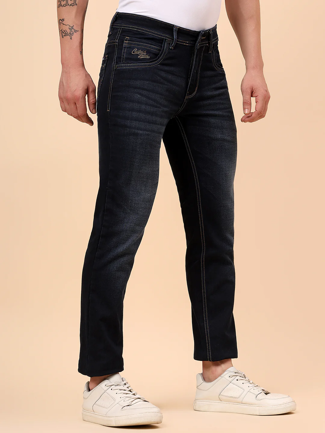 Denim Jeans for Men l Breathable & Soft with Color Fastness Ultra Narrow Fit Cotton Fabric Solid Pattern Button Closure - Image 6