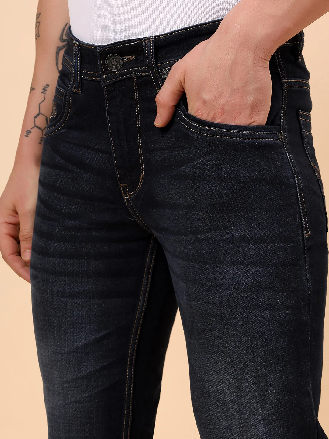 Denim Jeans for Men l Breathable & Soft with Color Fastness Ultra Narrow Fit Cotton Fabric Solid Pattern Button Closure - Image 8