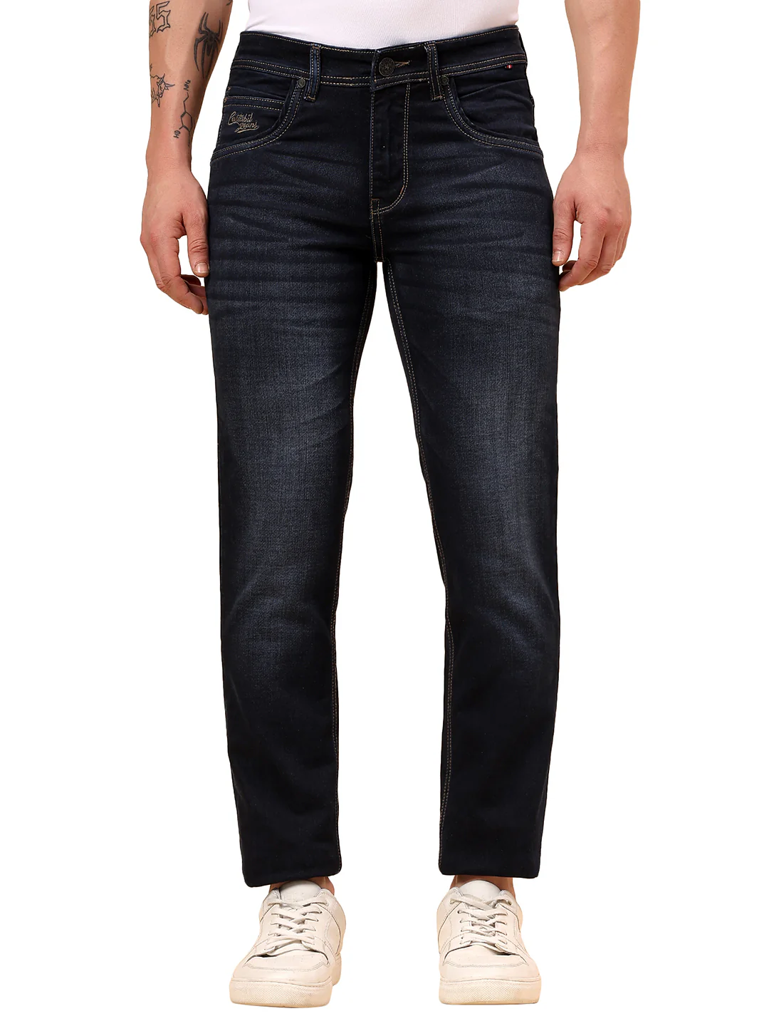 Denim Jeans for Men l Breathable & Soft with Color Fastness Ultra Narrow Fit Cotton Fabric Solid Pattern Button Closure - Image 9