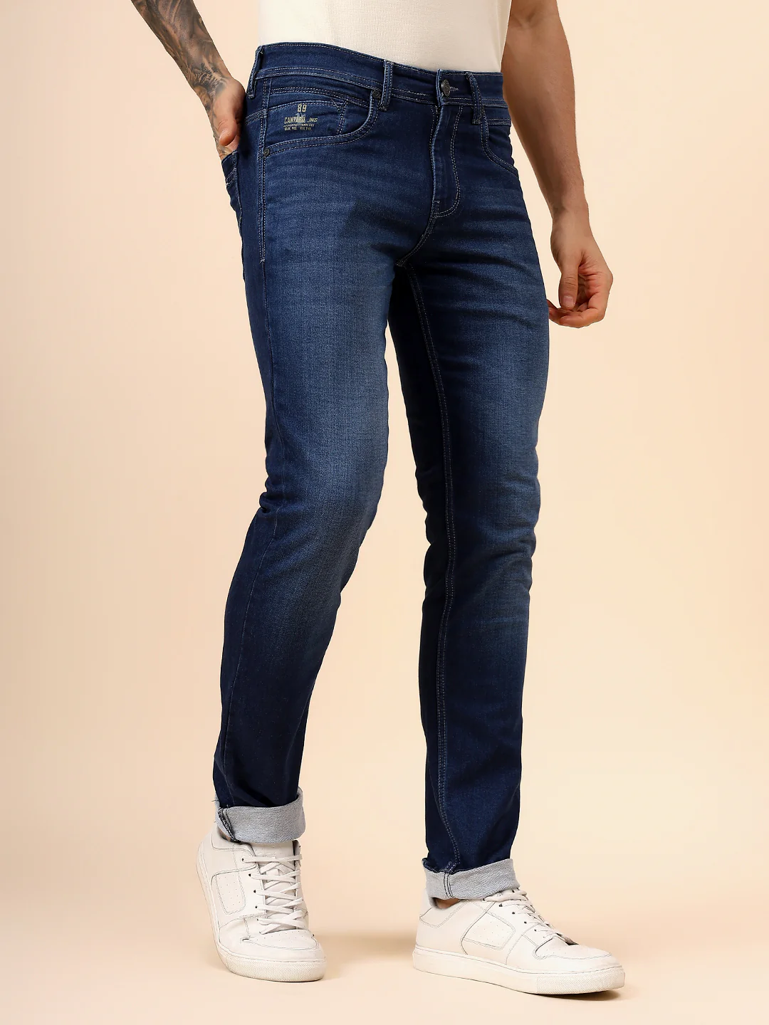 Denim Jeans for Men l Breathable & Soft with Color Fastness Ultra Narrow Fit Cotton Fabric Solid Pattern Button Closure - Image 5