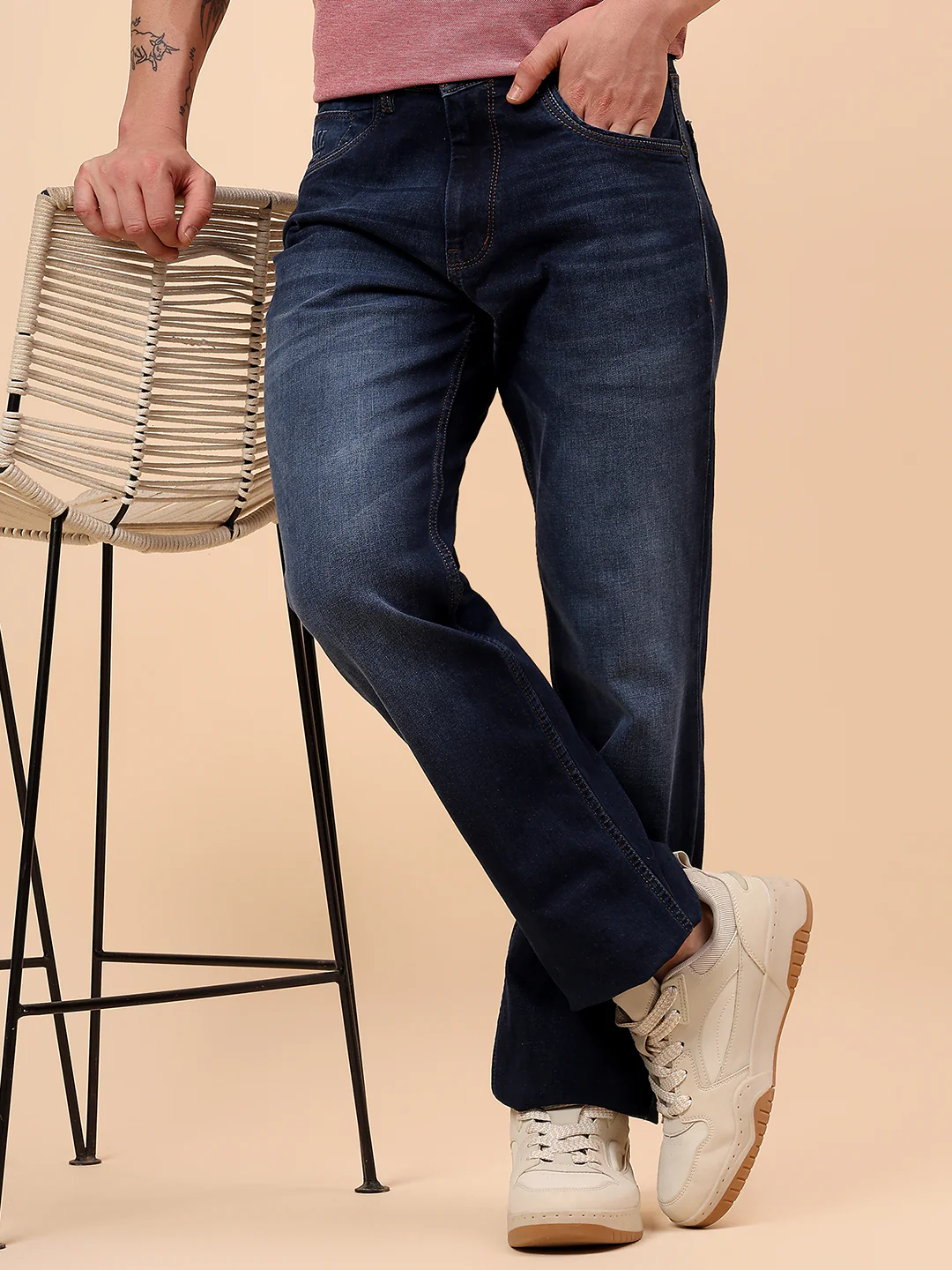 Denim Jeans for Men l Breathable & Soft with Color Fastness Straight Fit Cotton Fabric Solid Pattern Button Closure - Image 3