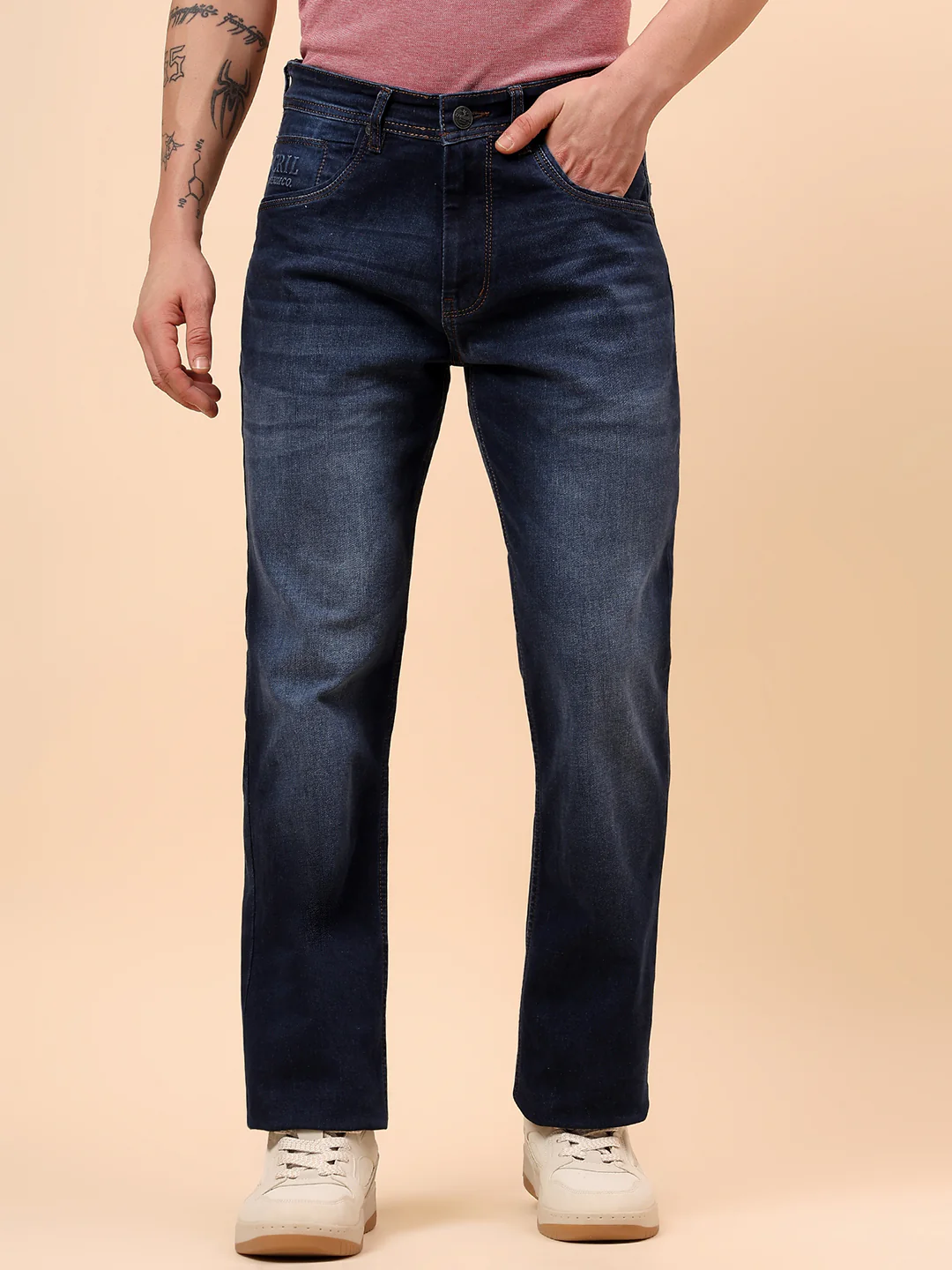 Denim Jeans for Men l Breathable & Soft with Color Fastness Straight Fit Cotton Fabric Solid Pattern Button Closure - Image 4