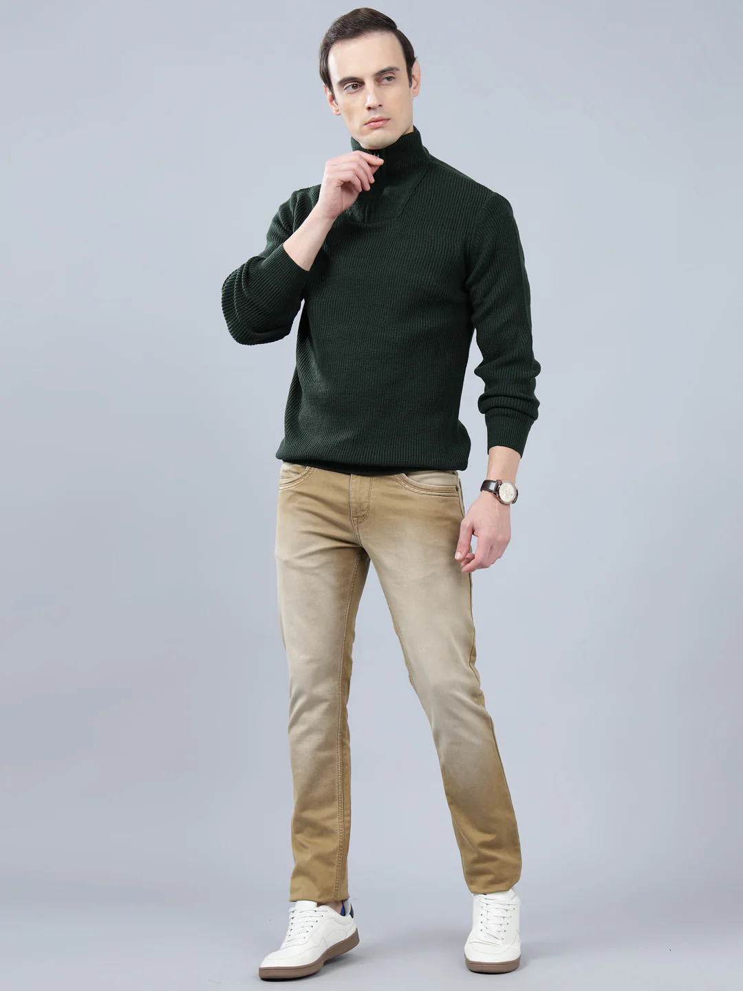 Men's Solid Dark Green Full Sleeve Sweater - Image 4