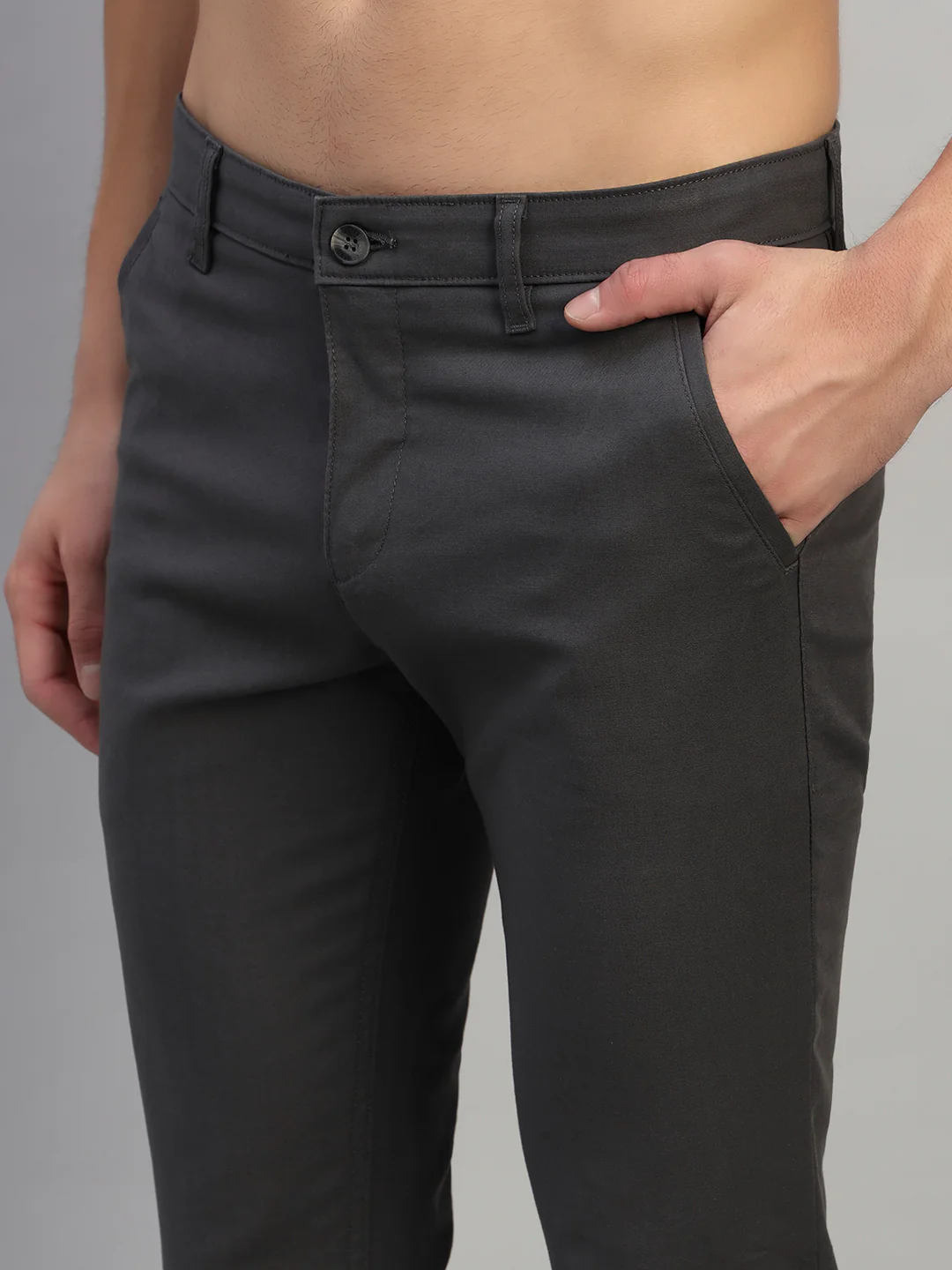 Casual Trouser for Men | Breathable & Soft with Color Fastness Regular Fit Cotton Blend Fabric Solid Pattern Button Closure - Image 7