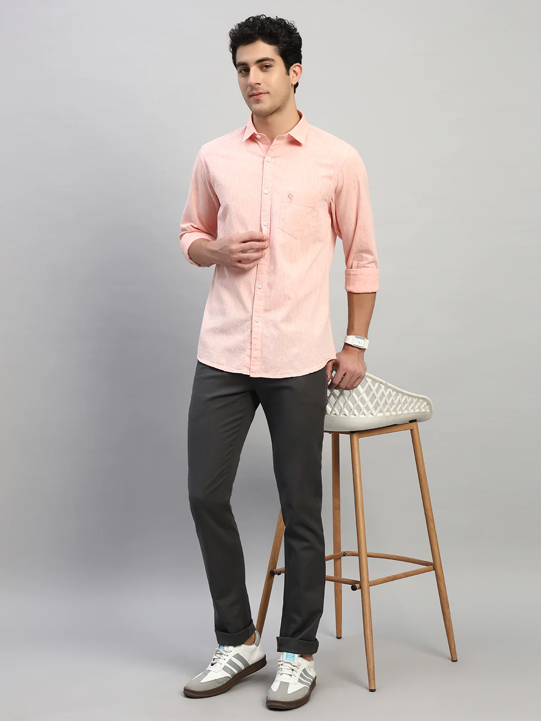 Casual Trouser for Men | Breathable & Soft with Color Fastness Regular Fit Cotton Blend Fabric Solid Pattern Button Closure - Image 8
