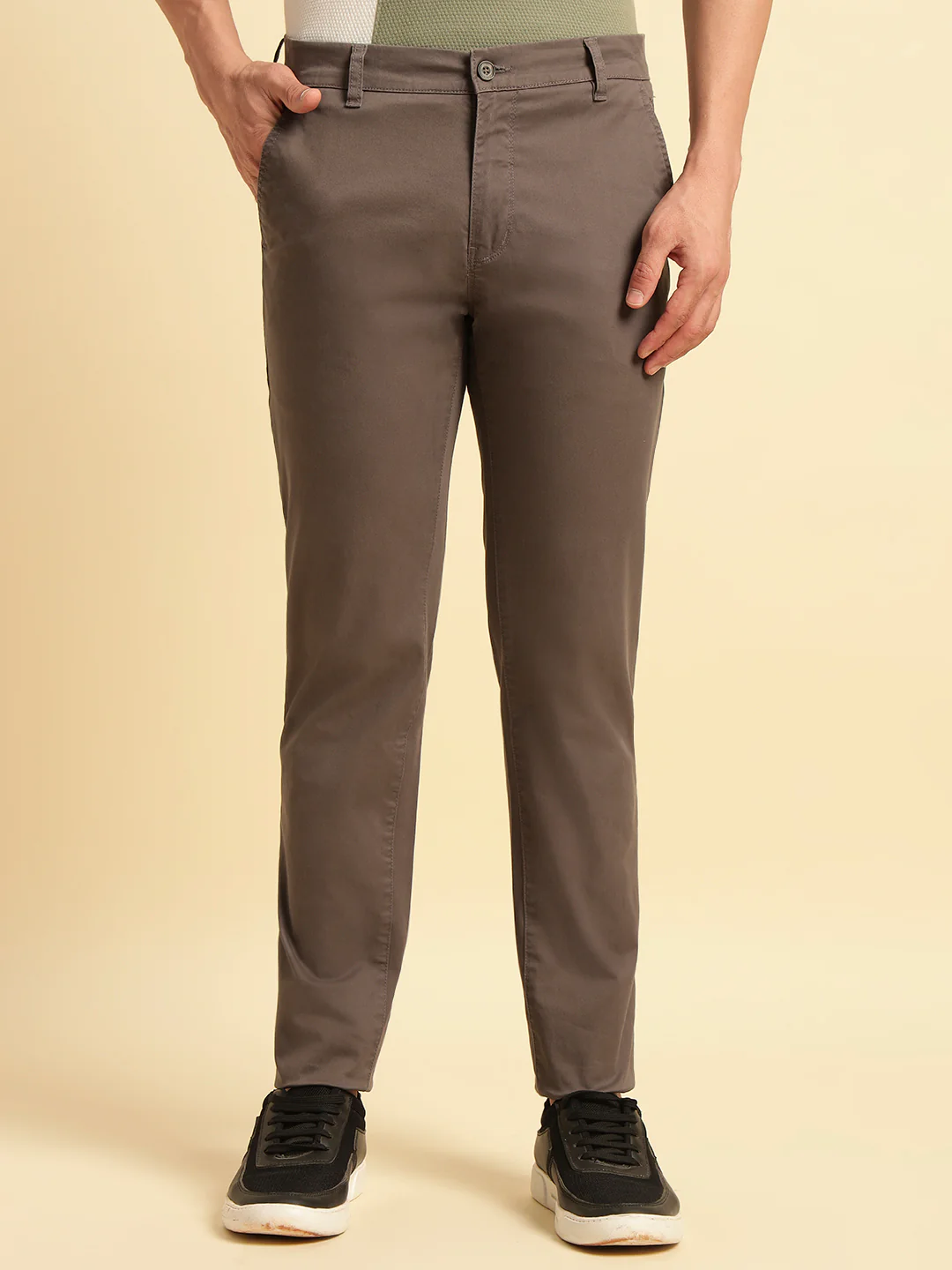 Casual Trouser for Men | Breathable & Soft with Color Fastness Regular Fit Cotton Blend Fabric Solid Pattern Button Closure - Image 5