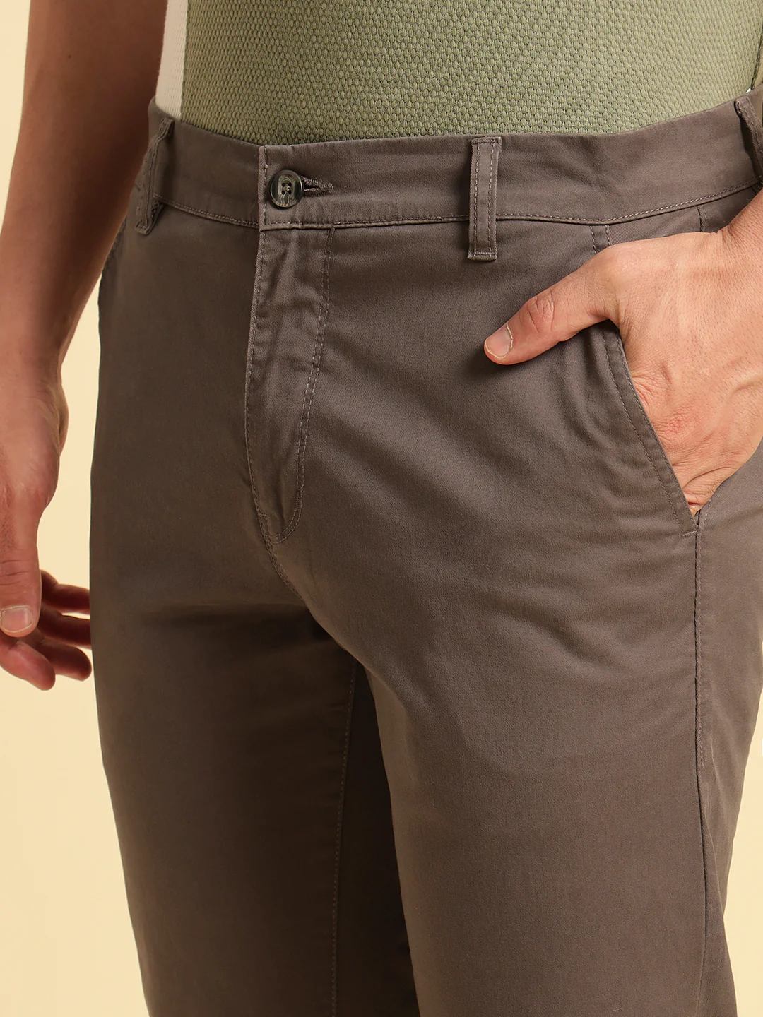 Casual Trouser for Men | Breathable & Soft with Color Fastness Regular Fit Cotton Blend Fabric Solid Pattern Button Closure - Image 8