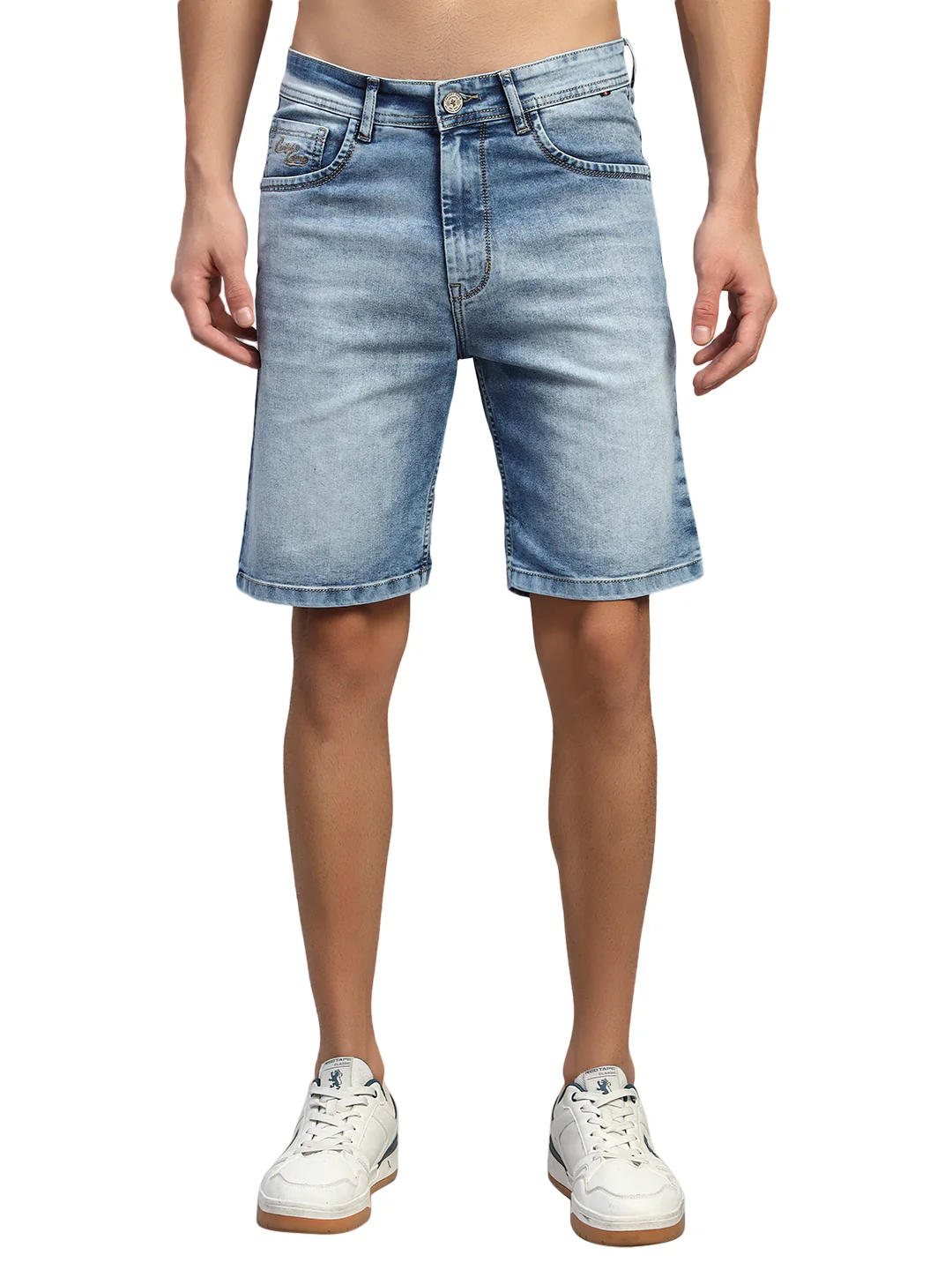 Men's Solid Denim Blue Regular Fit Casual Bermuda - Image 2
