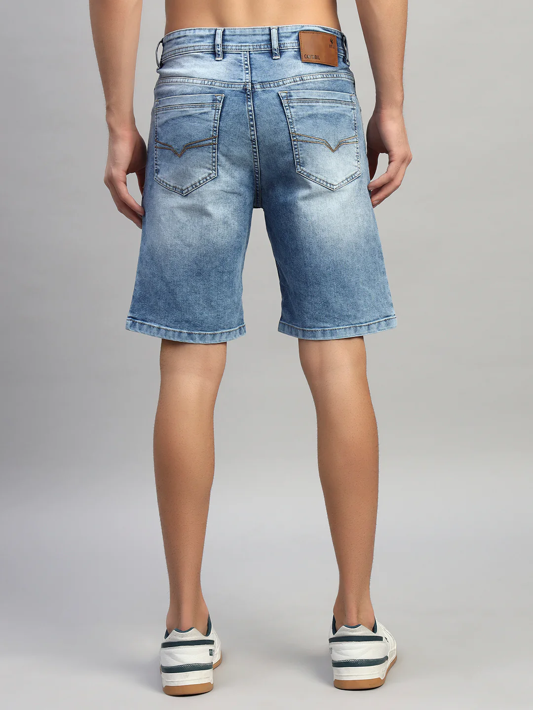 Men's Solid Denim Blue Regular Fit Casual Bermuda - Image 3