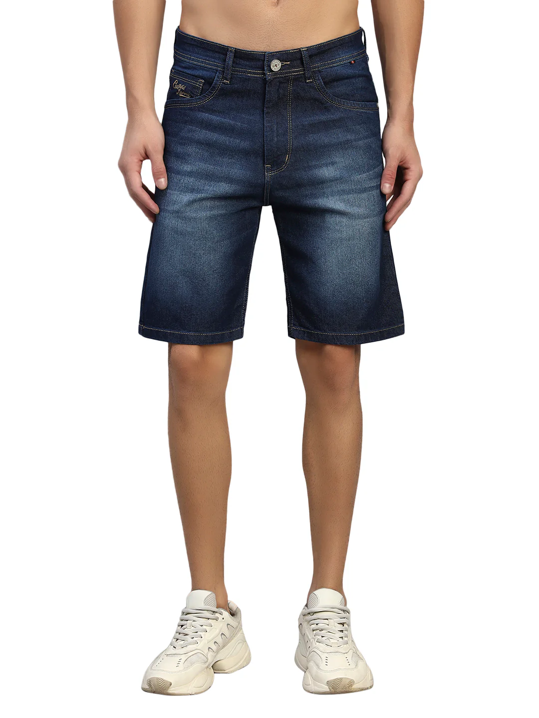 Men's Solid Denim Blue Regular Fit Casual Bermuda - Image 2