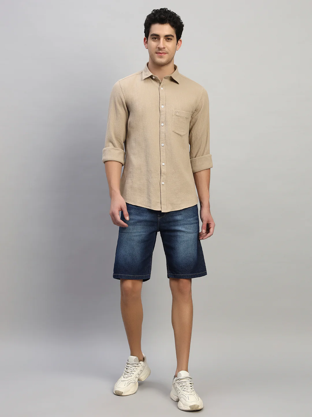 Men's Solid Denim Blue Regular Fit Casual Bermuda - Image 9