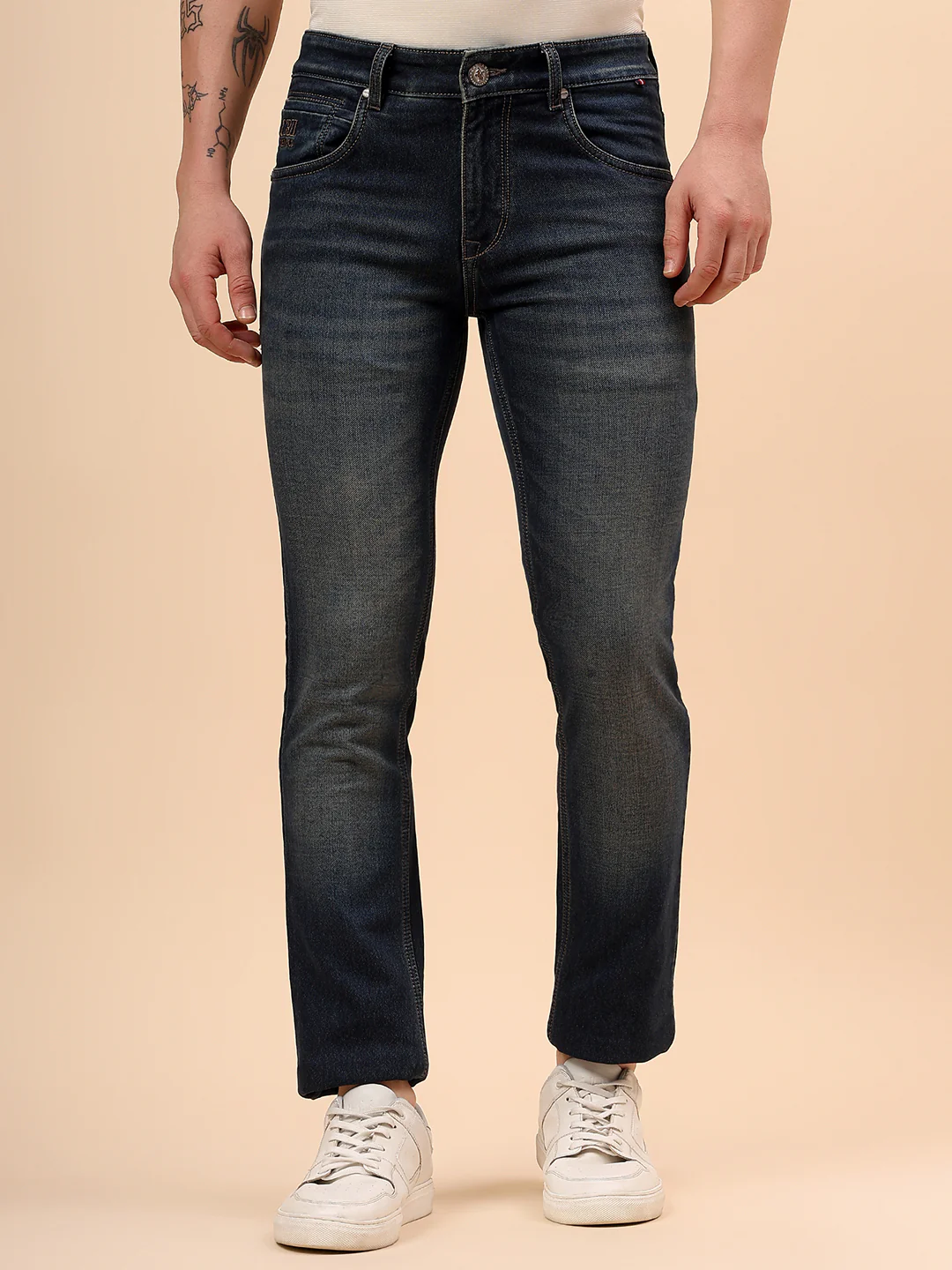 Denim Jeans for Men l Breathable & Soft with Color Fastness Ultra Narrow Fit Cotton Fabric Solid Pattern Button Closure - Image 4