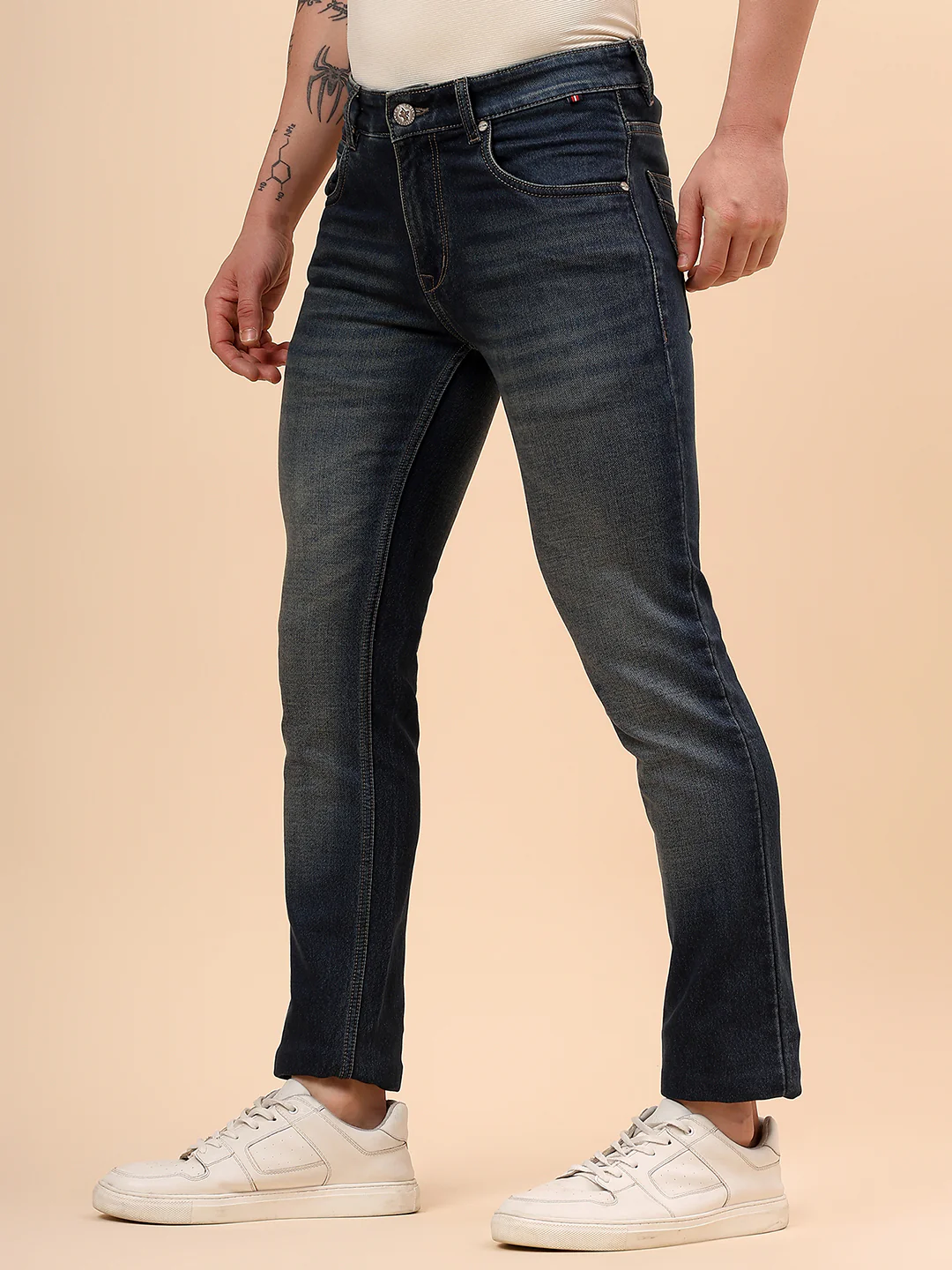Denim Jeans for Men l Breathable & Soft with Color Fastness Ultra Narrow Fit Cotton Fabric Solid Pattern Button Closure - Image 5