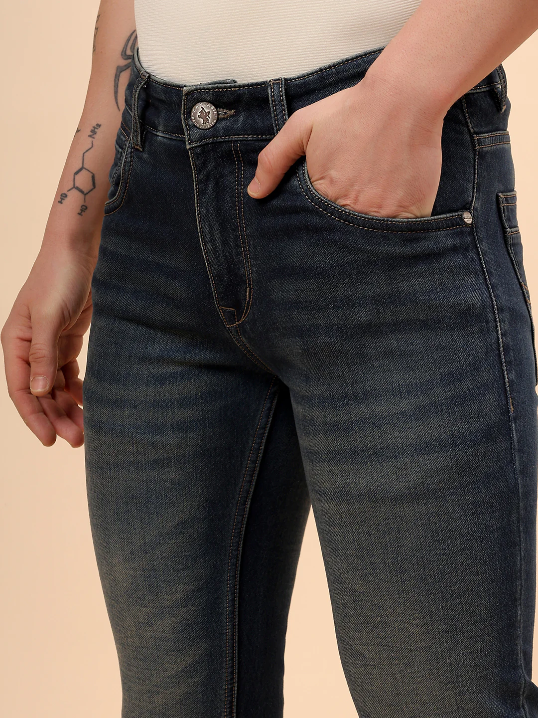 Denim Jeans for Men l Breathable & Soft with Color Fastness Ultra Narrow Fit Cotton Fabric Solid Pattern Button Closure - Image 8