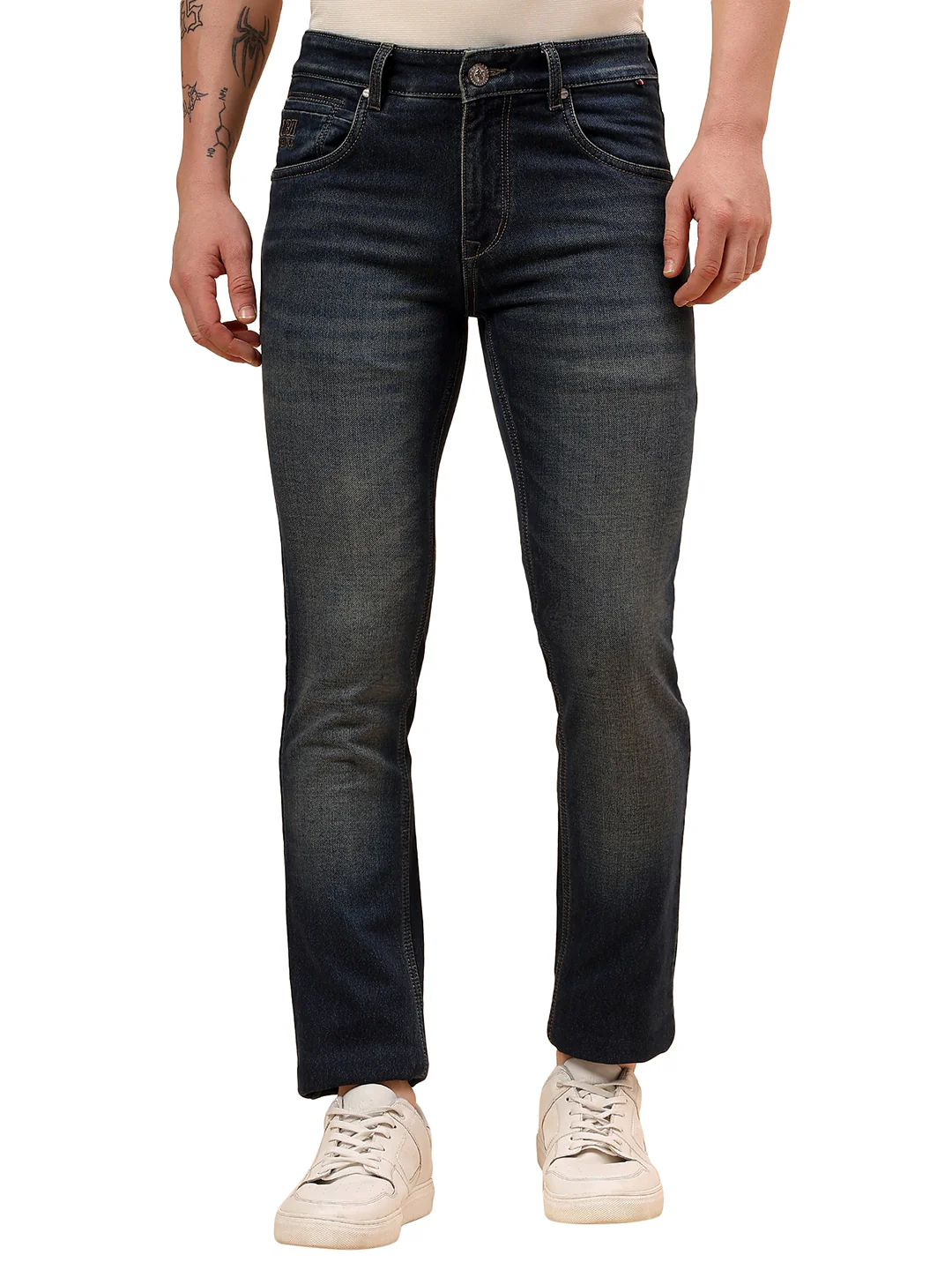 Denim Jeans for Men l Breathable & Soft with Color Fastness Ultra Narrow Fit Cotton Fabric Solid Pattern Button Closure - Image 9