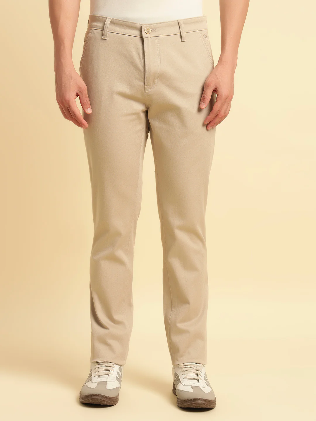 Casual Trouser for Men | Breathable & Soft with Color Fastness Regular Fit Cotton Blend Fabric Solid Pattern Button Closure - Image 5