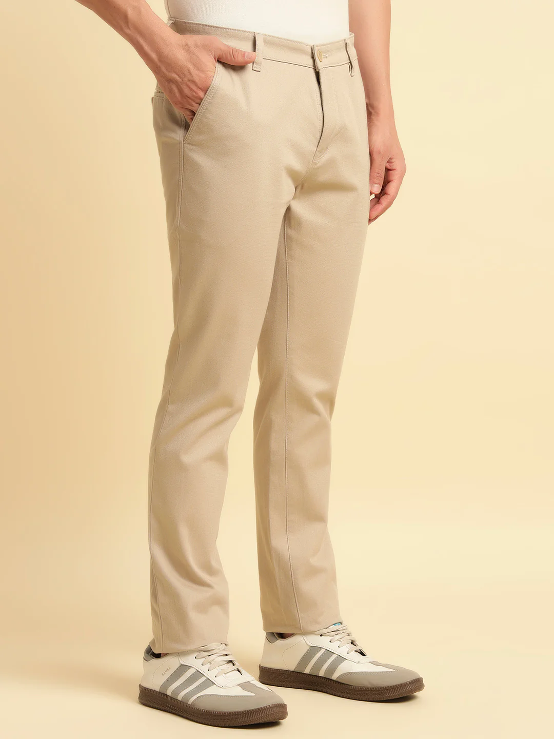 Casual Trouser for Men | Breathable & Soft with Color Fastness Regular Fit Cotton Blend Fabric Solid Pattern Button Closure - Image 6