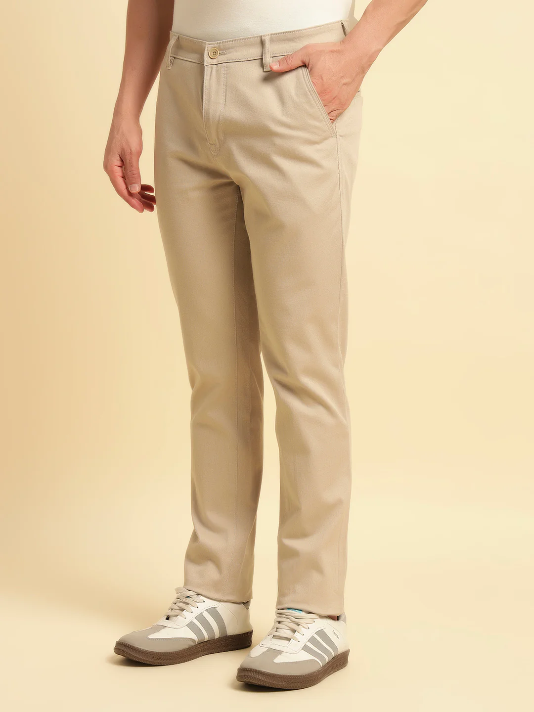 Casual Trouser for Men | Breathable & Soft with Color Fastness Regular Fit Cotton Blend Fabric Solid Pattern Button Closure - Image 7