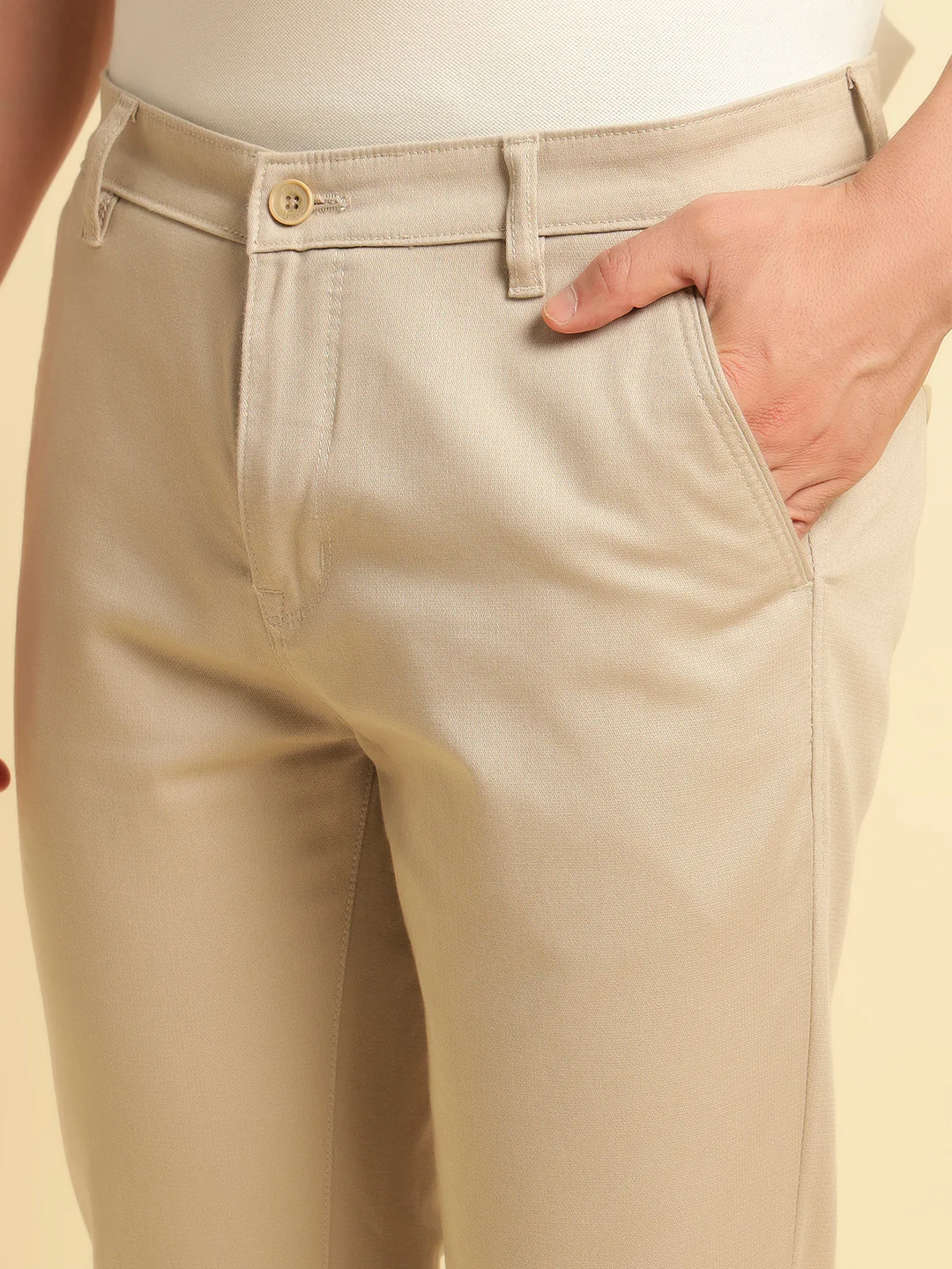 Casual Trouser for Men | Breathable & Soft with Color Fastness Regular Fit Cotton Blend Fabric Solid Pattern Button Closure - Image 8